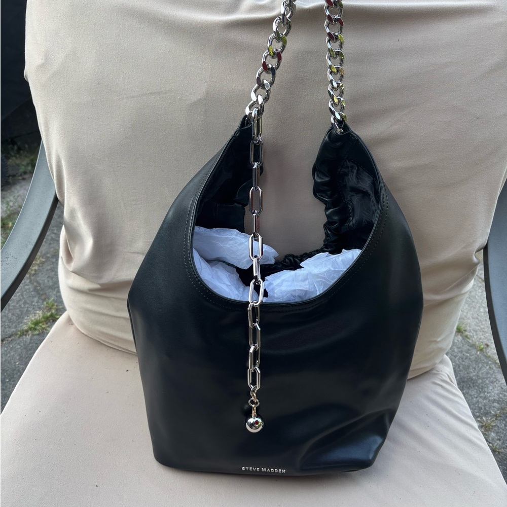 Steve Madden Black Hobo Bag with Silver Chain